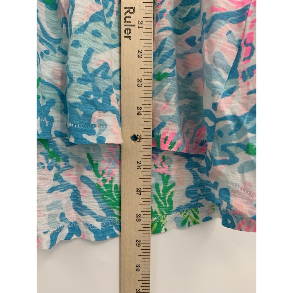 Lilly Pulitzer Shirt Women XL Blue Short Sleeve 100% Cotton Colorful Preppy - Picture 6 of 7